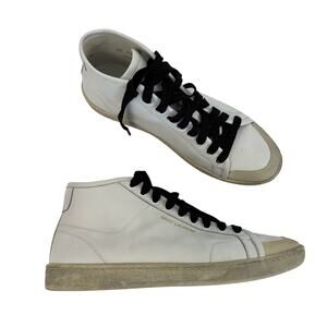 Saint Laurent Mid Top Leather Sneakers White Distressed Lace-Up 38.5 (US 8.5)